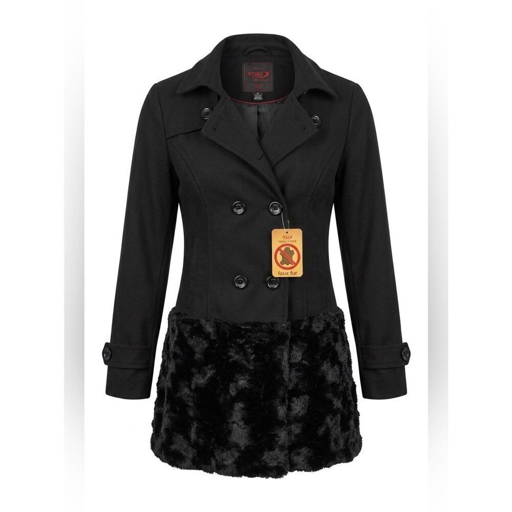 BLACK 100% VEGAN FUR CAR COAT BY YOKU OUTERWEAR SIZE LARGE